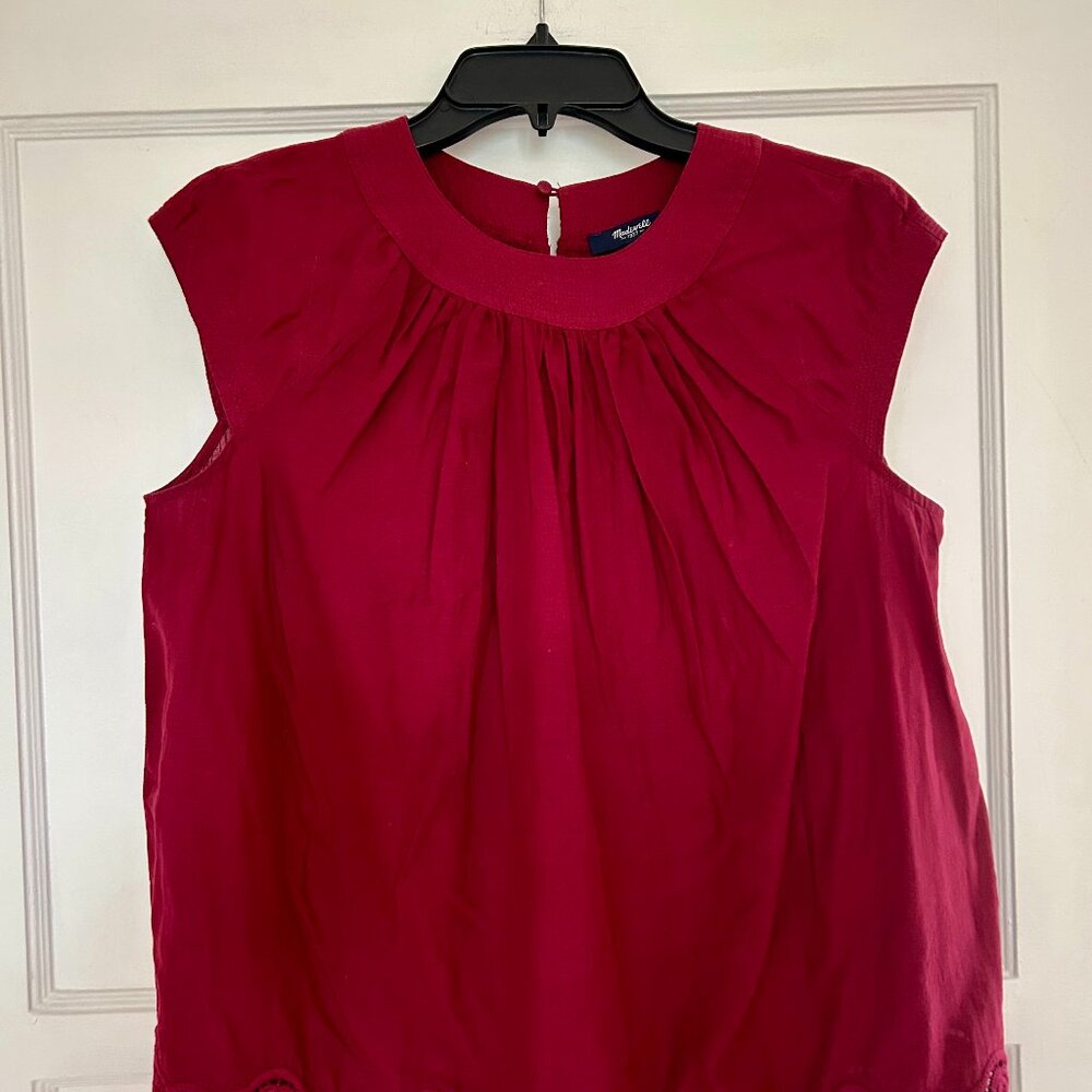 Red Madewell Short Sleeve Cotton Shirt with Lace l Size XS